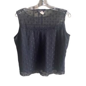 Impressions Black Embroidered Overlay Blouse. Size Medium.